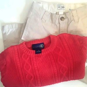 Place Khaki Pants & JKhaki Red Cable Sweater